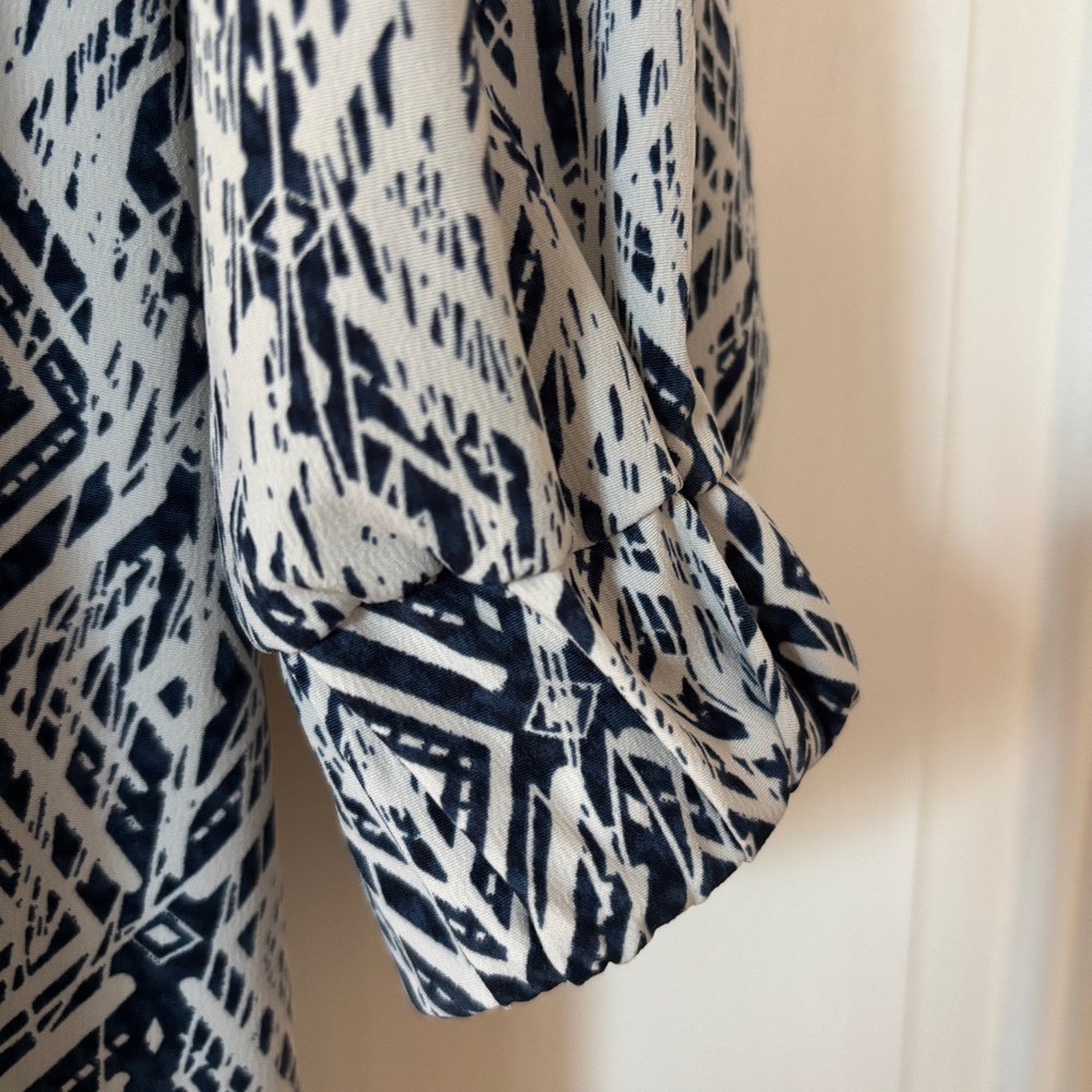 Carin Wester Geometric Print Flowy Dress Size 36 Quarter Zip Drawstring Waist - Picture 9 of 13